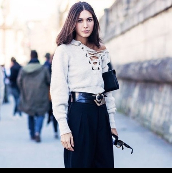 **SOLD** Isabel Marant Grey Charley Lace Up Sweater, Sz. 36 - Picture 2 of 16